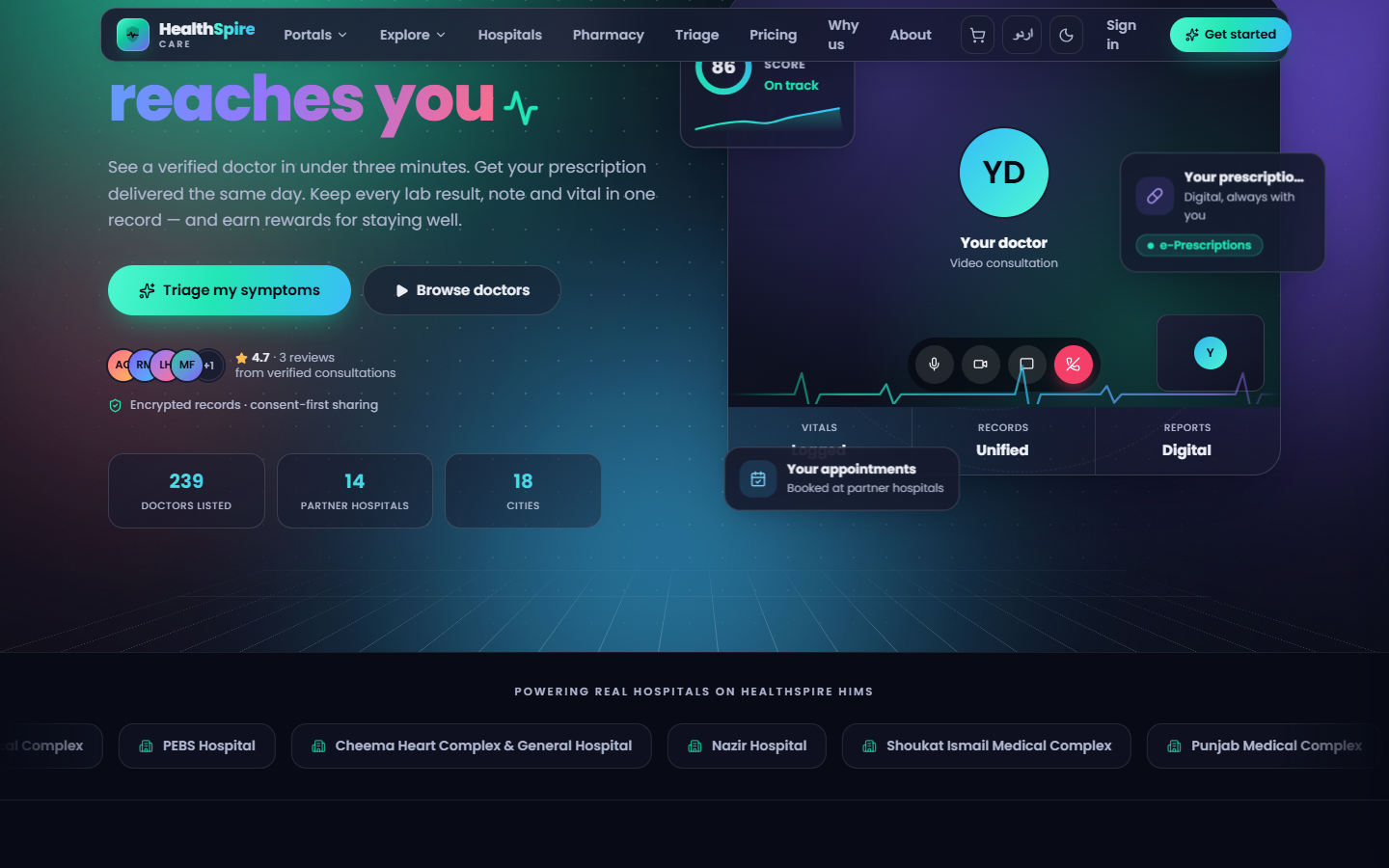 HealthSpire Care — live product screenshot