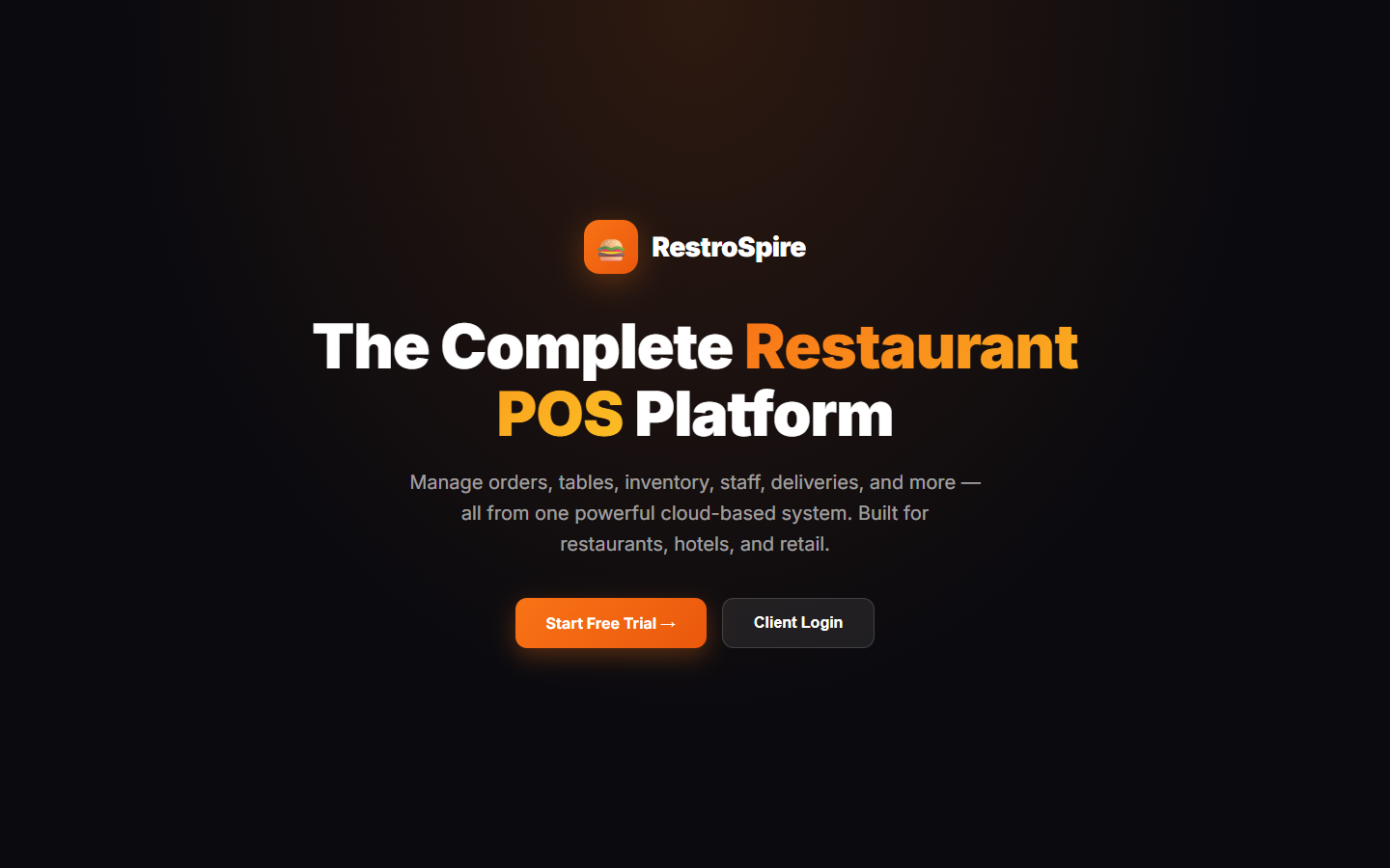 RestroSpire POS — live product screenshot